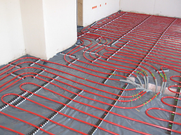Radiant heat flooring during installation